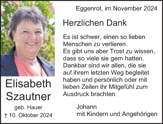 Traueranzeige von Elisabeth Szautner von Schwäbische Post