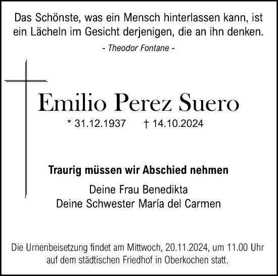 Traueranzeige von Emilio Perez Suero von Schwäbische Post