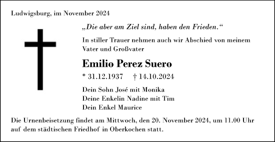 Traueranzeige von Emilio Perez Suero von Schwäbische Post
