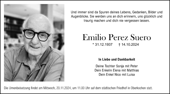 Traueranzeige von Emilio Perez Suero von Schwäbische Post