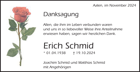 Traueranzeige von Erich Schmid von Schwäbische Post