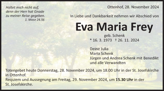 Traueranzeige von Eva Maria Frey von Schwäbische Post