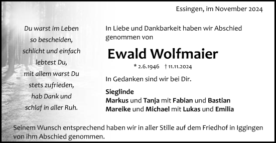 Traueranzeige von Ewald Wolfmaier von Schwäbische Post