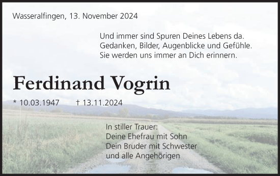 Traueranzeige von Ferdinand Vogrin von Schwäbische Post