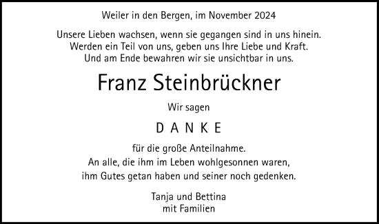 Traueranzeige von Franz Steinbrückner von Gmünder Tagespost