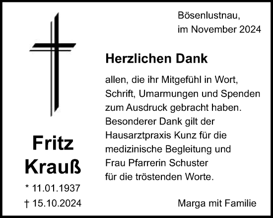 Traueranzeige von Fritz Krauß von Schwäbische Post