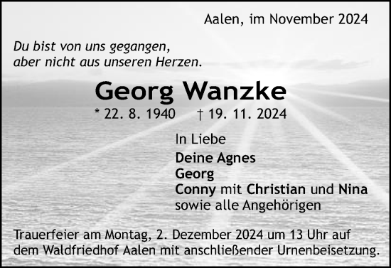 Traueranzeige von Georg Wanzke von Schwäbische Post