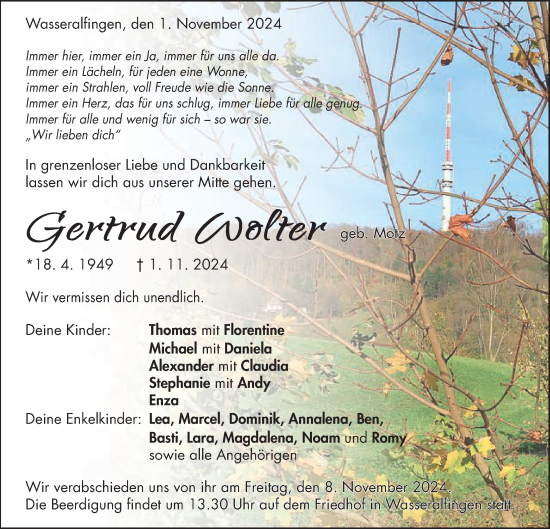 Traueranzeige von Gertrud Wolter von Schwäbische Post