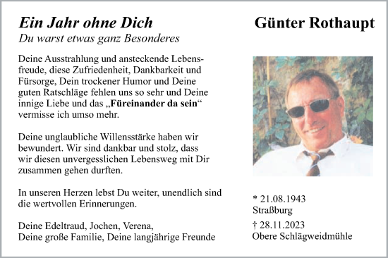 Traueranzeige von Günter Rothaupt von Schwäbische Post