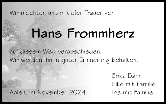 Traueranzeige von Hans Frommherz von Schwäbische Post