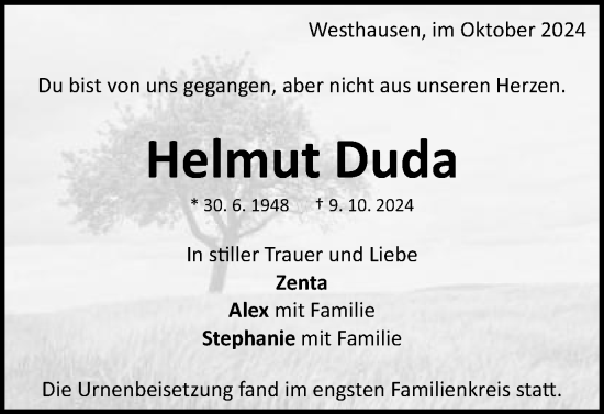 Traueranzeige von Helmut Duda von Schwäbische Post