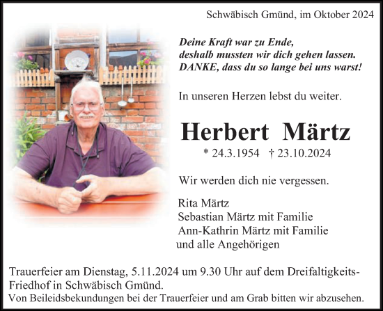Traueranzeige von Herbert Märtz