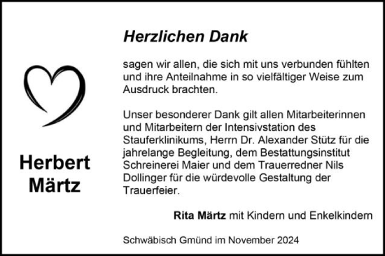 Traueranzeige von Herbert Märtz