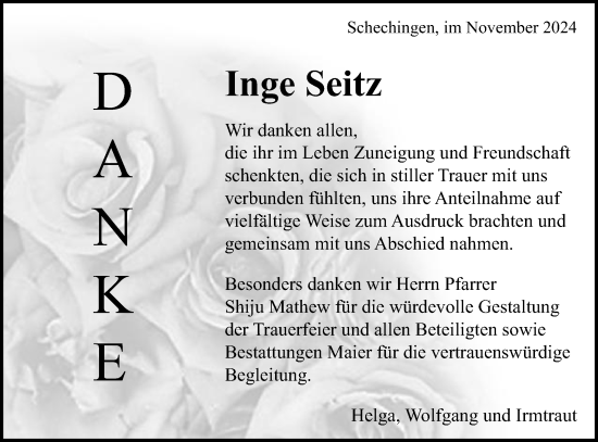 Traueranzeige von Inge Seitz