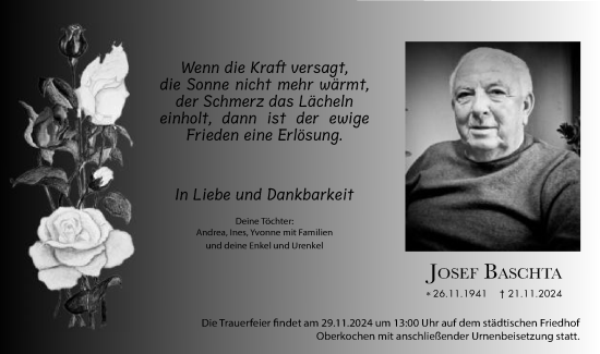 Traueranzeige von Josef Baschta von Schwäbische Post