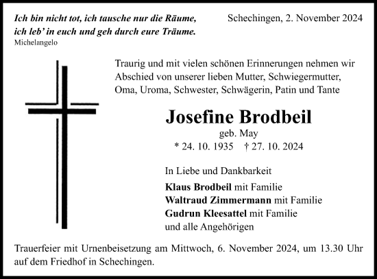 Traueranzeige von Josefine Brodbeil