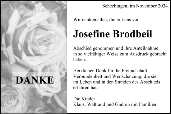 Traueranzeige von Josefine Brodbeil