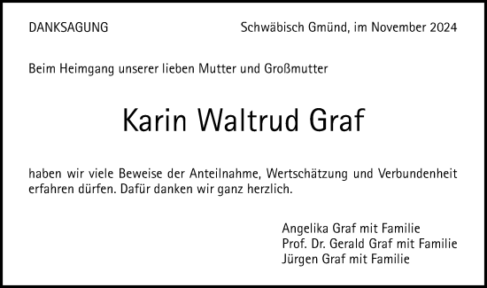 Traueranzeige von Karin Waltrud Graf von Gmünder Tagespost