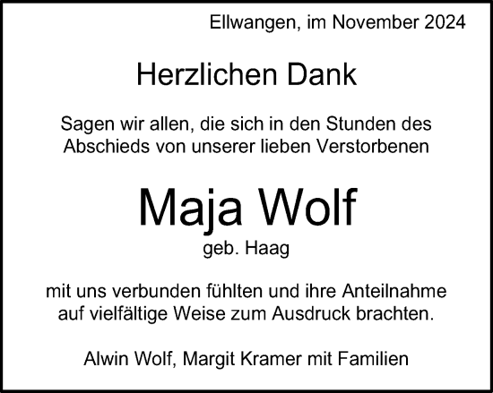 Traueranzeige von Maja Wolf von Schwäbische Post