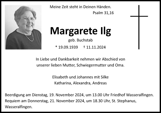 Traueranzeige von Margarete Ilg von Schwäbische Post