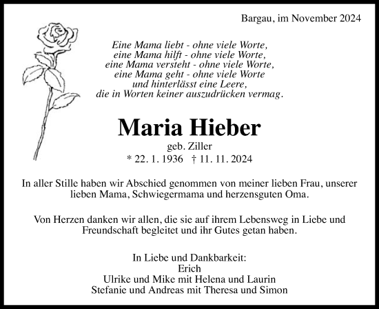 Traueranzeige von Maria Hieber von Gmünder Tagespost