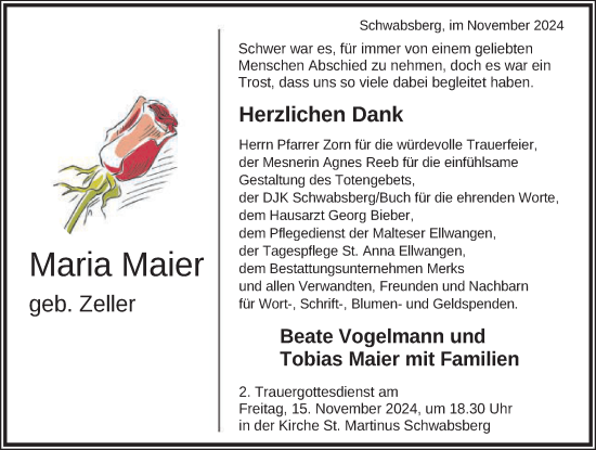 Traueranzeige von Maria Maier von Schwäbische Post