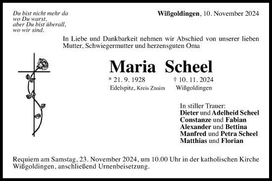 Traueranzeige von Maria Scheel von Gmünder Tagespost