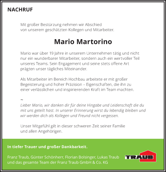 Traueranzeige von Mario Martorino von Schwäbische Post
