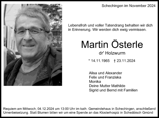 Traueranzeige von Martin Österle