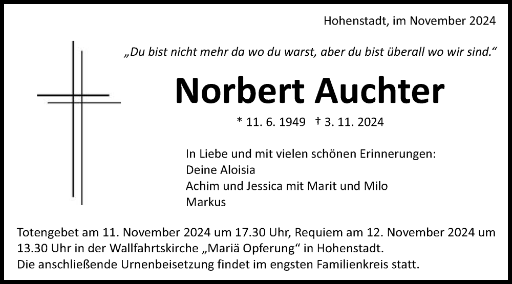  Traueranzeige für Norbert Auchter vom 08.11.2024 aus Schwäbische Post