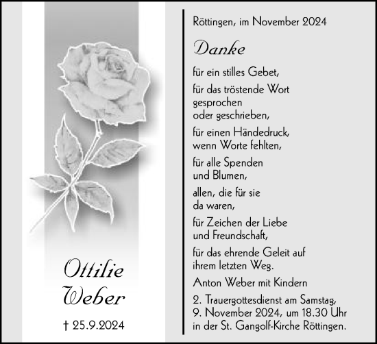 Traueranzeige von Ottilie Weber von Schwäbische Post