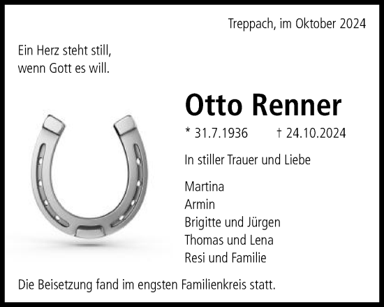 Traueranzeige von Otto Renner von Schwäbische Post