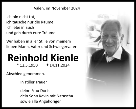 Traueranzeige von Reinhold Kienle von Schwäbische Post
