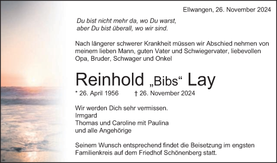 Traueranzeige von Reinhold Lay von Schwäbische Post