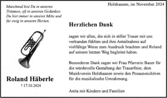 Traueranzeige von Roland Häberle von Gmünder Tagespost