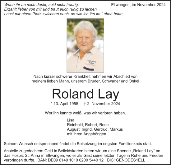 Traueranzeige von Roland Lay von Schwäbische Post