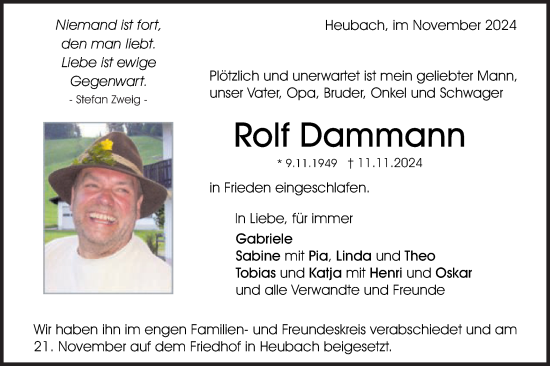 Traueranzeige von Rolf Dammann von Gmünder Tagespost