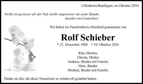 Traueranzeige von Rolf Schieber von Schwäbische Post