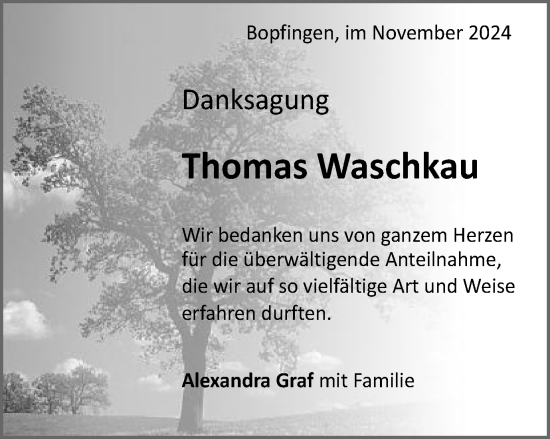 Traueranzeige von Thomas Waschkau von Schwäbische Post