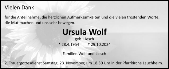 Traueranzeige von Ursula Wolf von Schwäbische Post