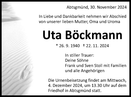 Traueranzeige von Uta Böckmann von Schwäbische Post