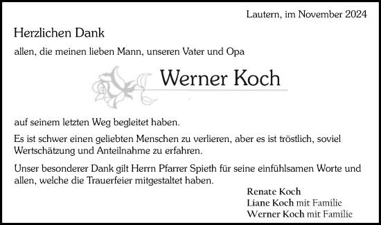 Traueranzeige von Werner Koch von Schwäbische Post