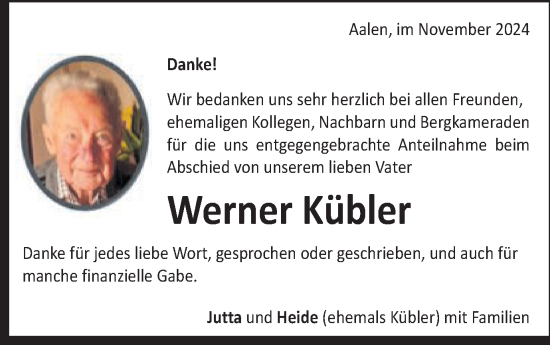 Traueranzeige von Werner Kübler von Schwäbische Post