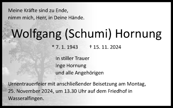 Traueranzeige von Wolfgang Hornung von Schwäbische Post