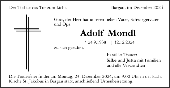 Traueranzeige von Adolf Mondl von Gmünder Tagespost