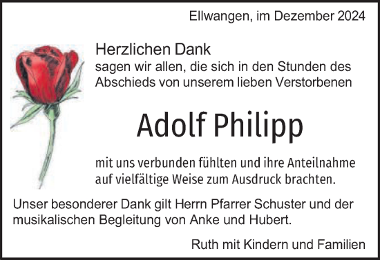 Traueranzeige von Adolf Philipp von Schwäbische Post