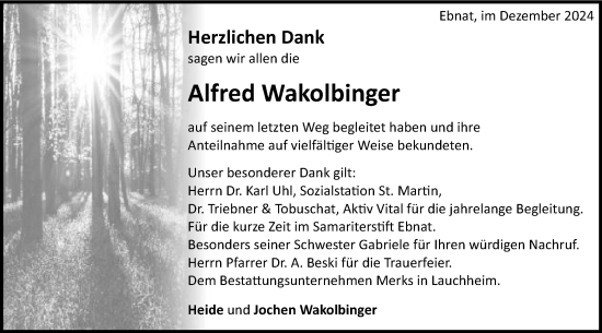 Traueranzeige von Alfred Wakolbinger von Schwäbische Post