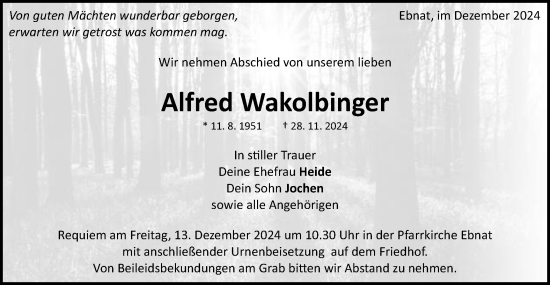 Traueranzeige von Alfred Wakolbinger von Schwäbische Post