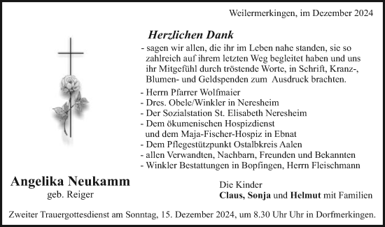 Traueranzeige von Angelika Neukamm von Schwäbische Post