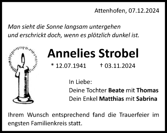 Traueranzeige von Annelies Strobel von Schwäbische Post